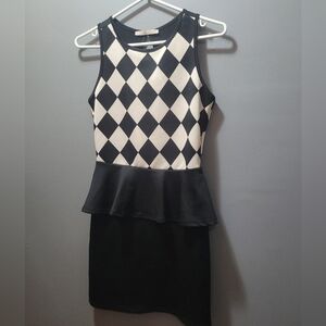 Rolla Coster Black And White Sleeveless Check Print Peplum Dress M